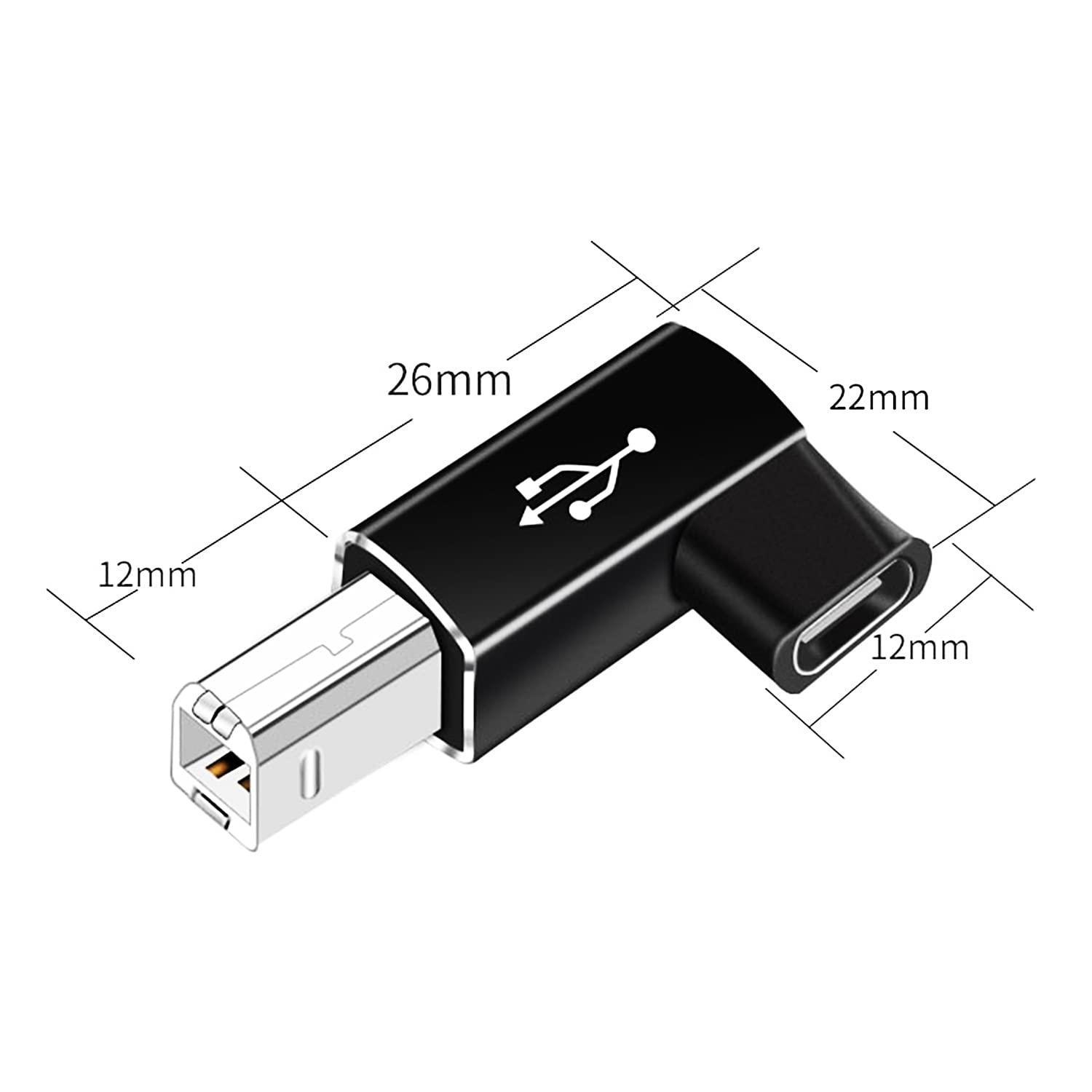 Areme 2 Pack Usb B To Usb C Adapter, 90 Degree Right Angle Type C Female To Midi Converter Compatible With Printer, Electric Pia