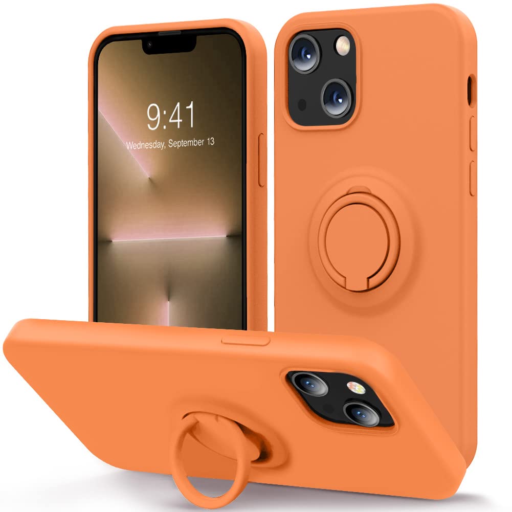 Mocca Compatible With Iphone 13 Case 6.1 Inch With Ring Kickstand | Liquid Silicone | Microfiber Liner | Anti Scratch Full Body 