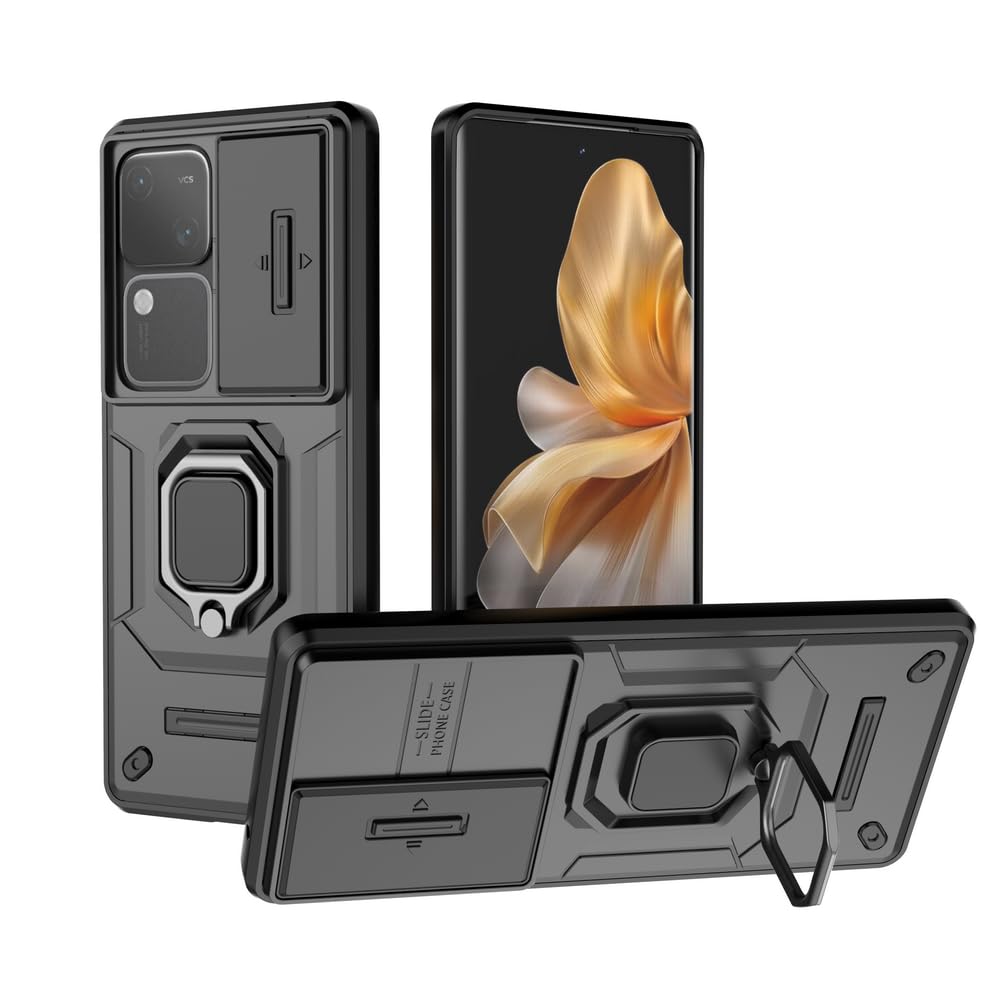Kukoufey Compatible With Vivo V30 Pro 5G Bracket Shell,Compatible With Vivo S18 5G Case,With Slide Camera Lens Cover Compatible 