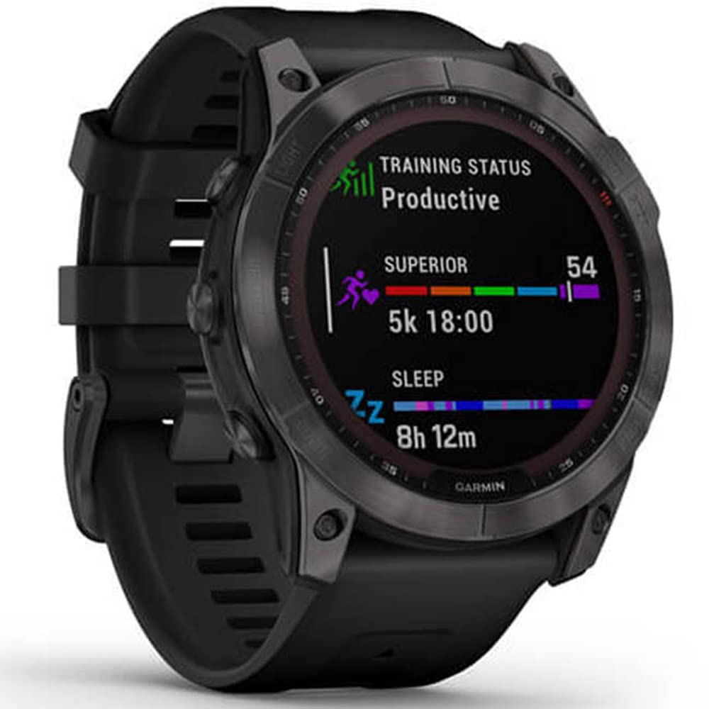 Garmin 010-02541-10 Fenix 7X Sapphire Solar Smartwatch Carbon Gray Dlc Titanium With Black Band Bundle With 2 Yr Cps Enhanced Pr