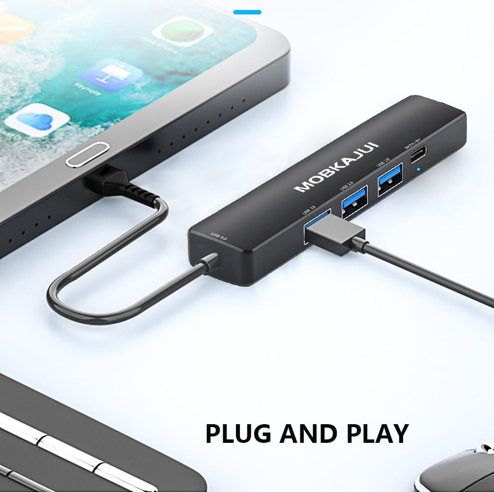 Usb C Hub 3.0 5 Port, Usb C Multiple Hub Data Splitter Extender With Usb C Power/Data Port, With Indicator Lights, For Laptop, P