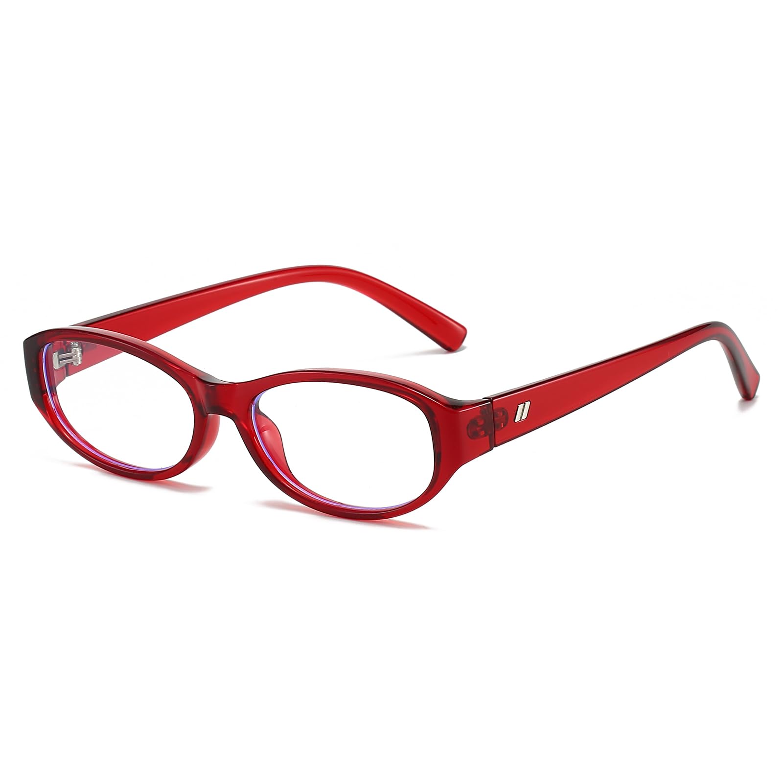 LJCZKA Oval Blue Light Blocking Glasses for Women Retro Small Oval Frame Glasses Y2K Clear Lens Computer Eyeglasses (Red)