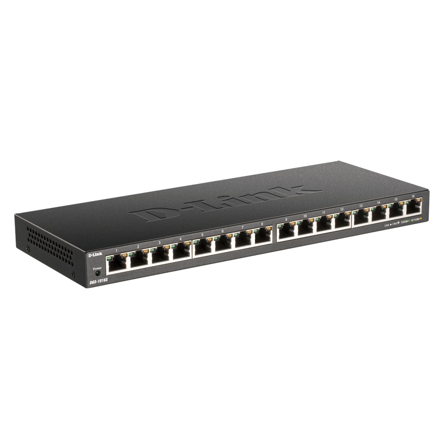 D-Link Ethernet Switch, 16 Port Gigabit Slim Switch Plug and Play, Unmanaged, Metal Housing, Quiet Fanless Design, IEEE 802.3az 