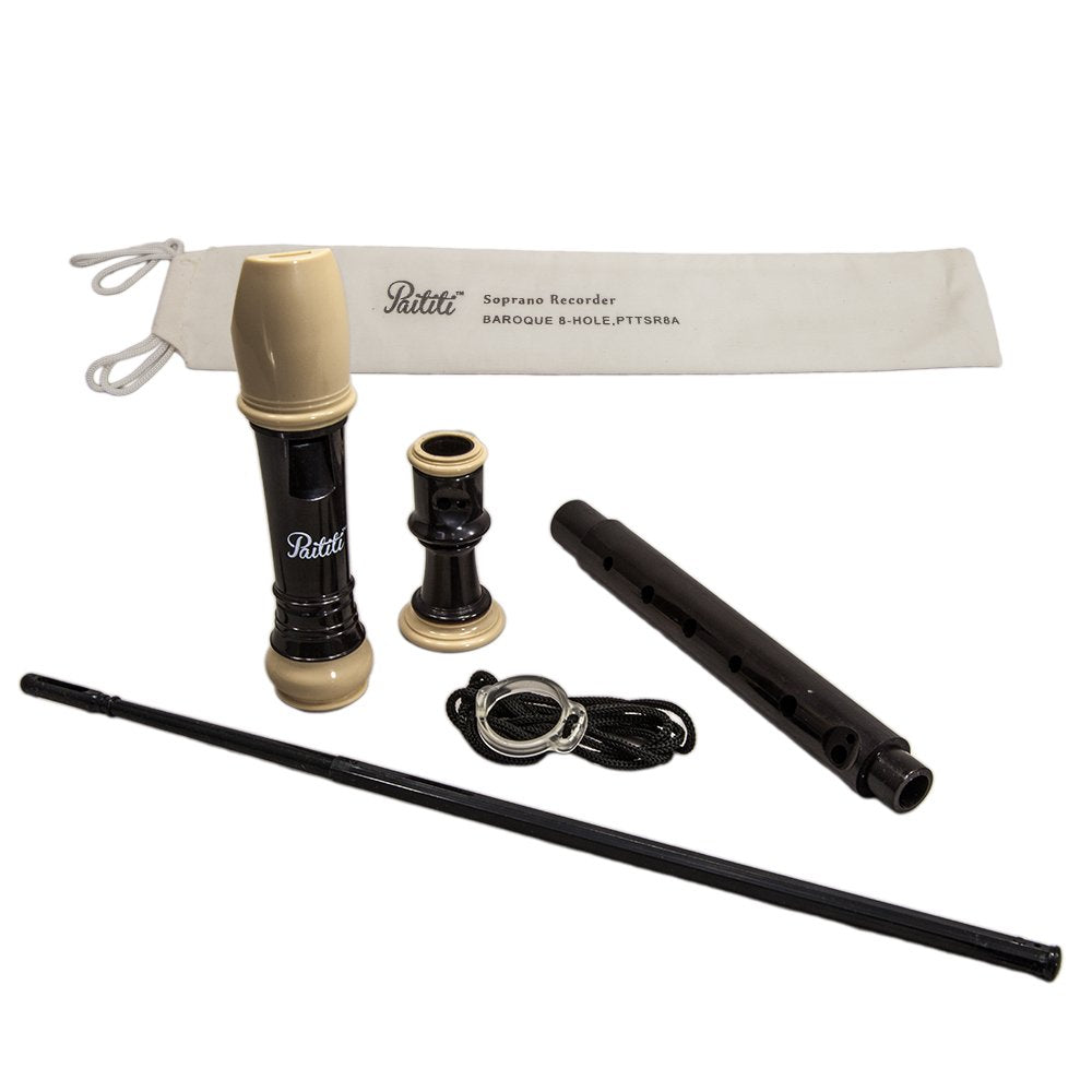 Paititi Soprano Recorder 8 Hole With Cleaning Rod + Carrying Bag, Creamy/Black Color, Key Of C