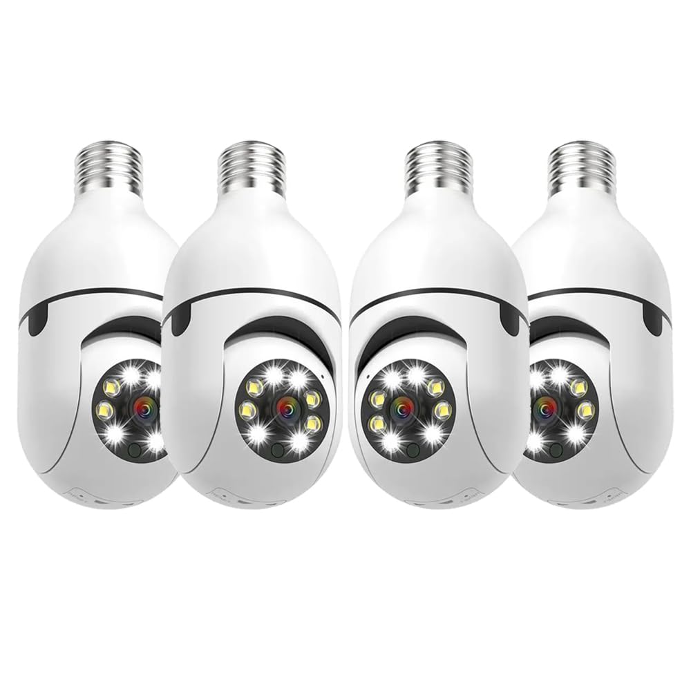 Eversecu 4Pack Hd 1080P Wireless Light Bulb Security Camera, Work With 2.4Ghz&5Ghz Wifi, Motion Auto Tracking, 2 Way Audio, Spot