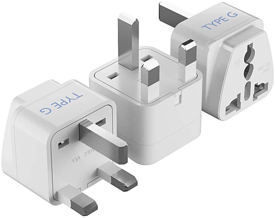 Ceptics Uk, Hong Kong, Ireland, Uae Travel Plug Adapter (Type G)   3 Pack [Grounded & Universal] (Gp 7 3Pk), White, Standard