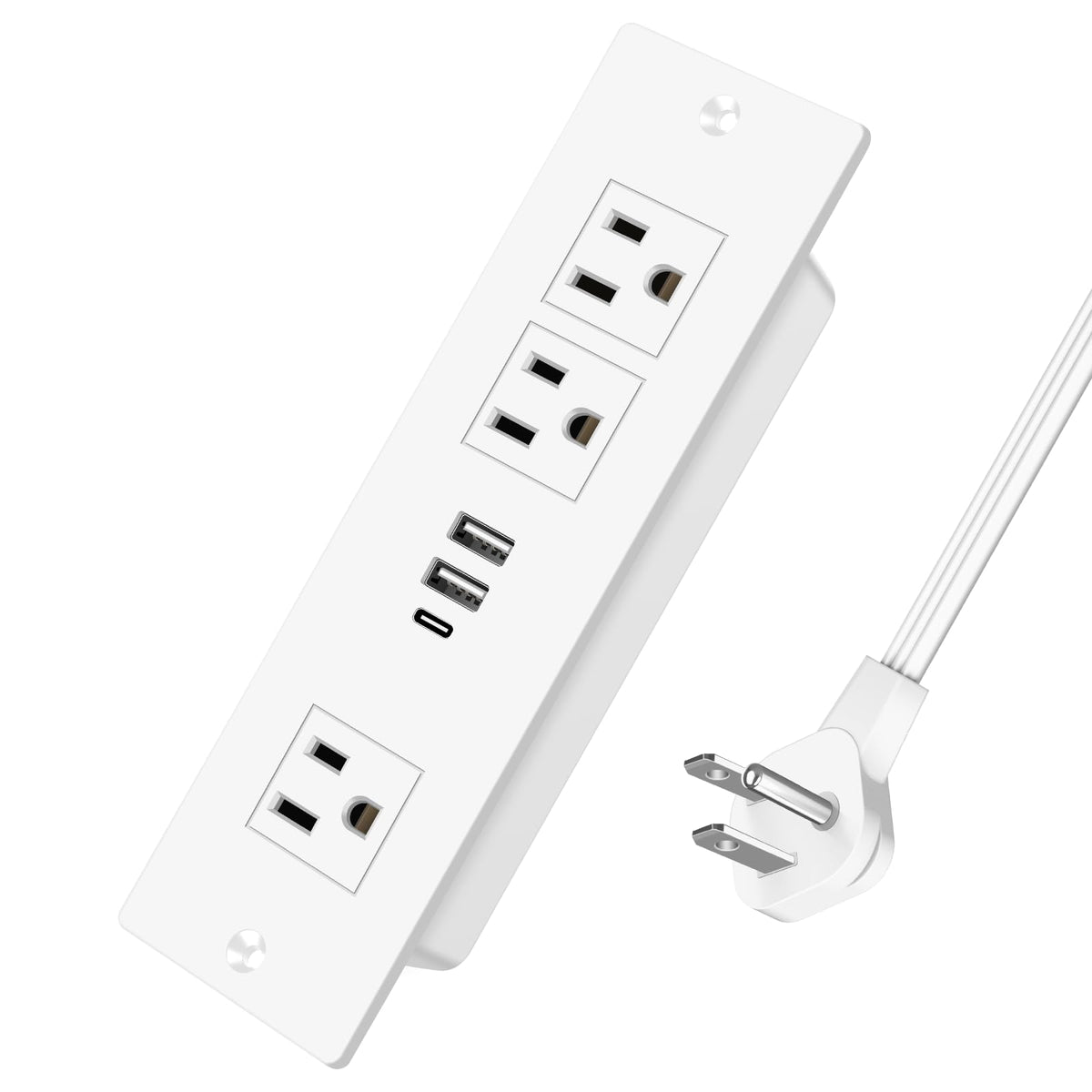 Hezi Recessed Power Strip, Furniture Drawer Outlet With 20W Pd Usb C & 18W Qc3.0 Usb A, Plug In 3 Outlets & Usb Ports, Flush Mou
