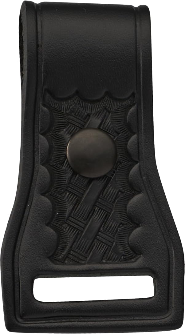 JAY-PEE Two-Way Radio Microphone Holder Epaulet Shoulder Basketweave Leather Mic Clip Slot for First Responder Uniforms. Black S