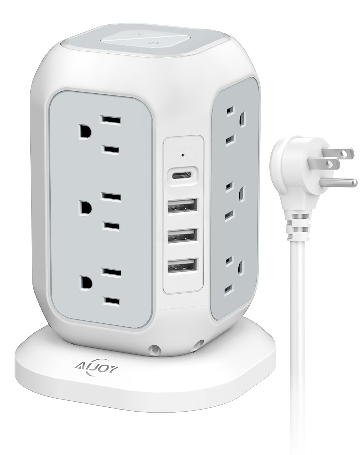 Usb C Power Strip Tower, Aijoy Surge Protector Power Strip With 12 Ac Outlet And 4 Usb Ports(1 Usb C), 10 Feet Extension Cord, U