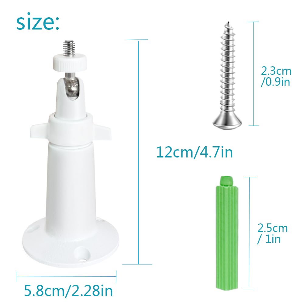 Adjustable Metal Wall Mount Compatible With Arlo, Arlo Pro 2/3/4/5/Ultra/Ultra 2, Ring Stick Up Cam, Ring Indoor Cam(1St Gen), Wyze Cam V3, 360 Degree Adjustable Screwless Bracket (2 Pack White)