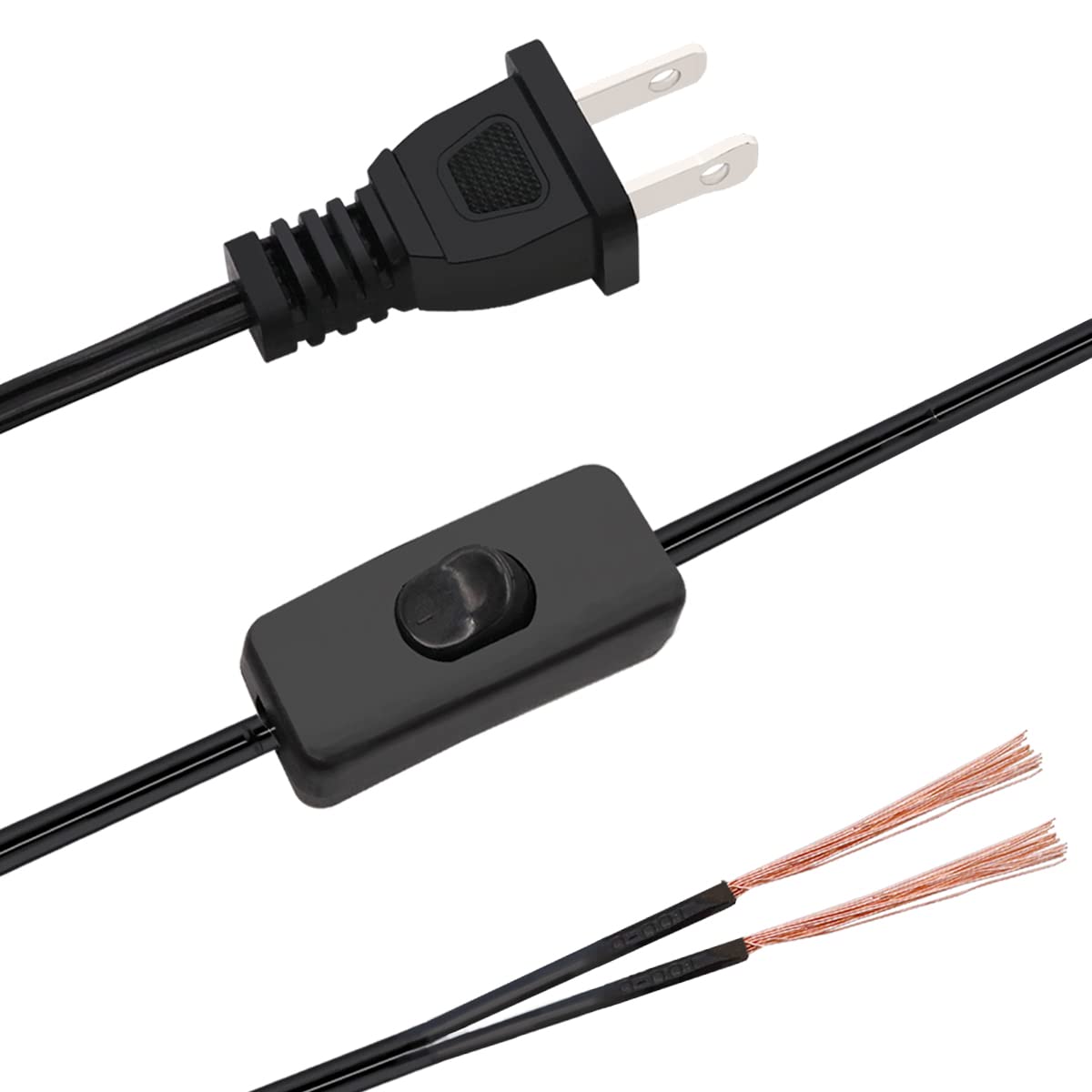 Smseace 2 Piece 6 Feet Black Light Cord, Lamp Power Cord With On/Off Switch Button And Plug, There Is Only One Plug And Need To