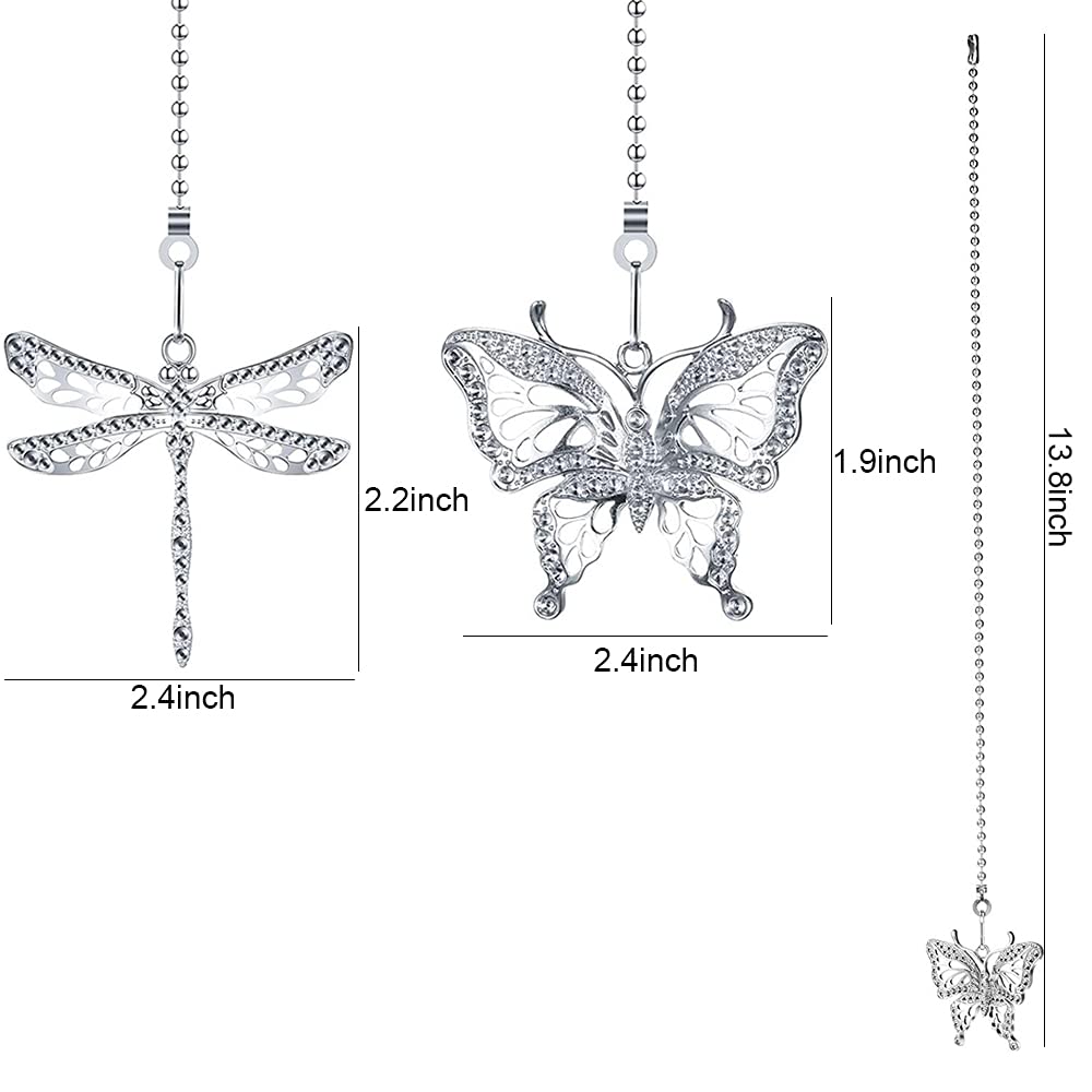 Dotlite Silver Ceiling Fan Pull Chain Extender,Dragonfly And Butterfly Decorative Fan Chain Pendant Extension,12In Chain 3Mm Bea