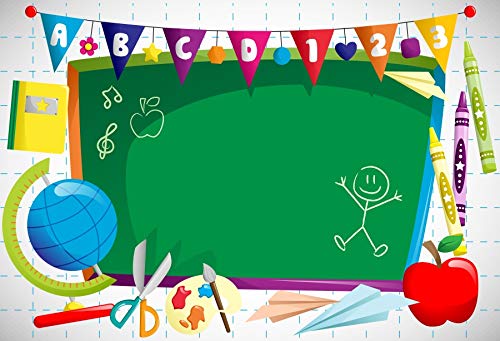 Leyiyi 5X3Ft Vinyl Photography Background Welcome To Kindergarten Backdrop Abc Letters Blackboard Watercolor Pen Paper Airplane Globe Back To School Themed Party Backdrops Banner