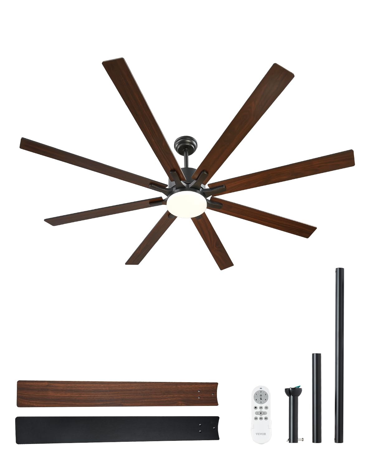 VEVOR 72 In Ceiling Fan with Light, 6-Speed Remote Control, Dimmable 3-Color Temperature, Reversible DC Motor, Modern Low Profil