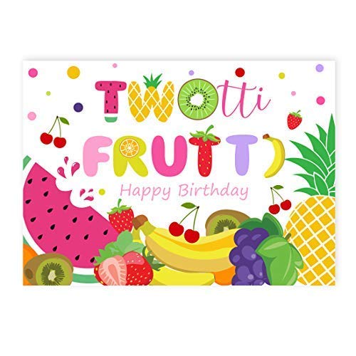 Fangleland Twotti Frutti Party Backdrop 7x5ft, Fruity Summer Theme Photography Background Cake Table Banner, Fruit 2nd Birthday 