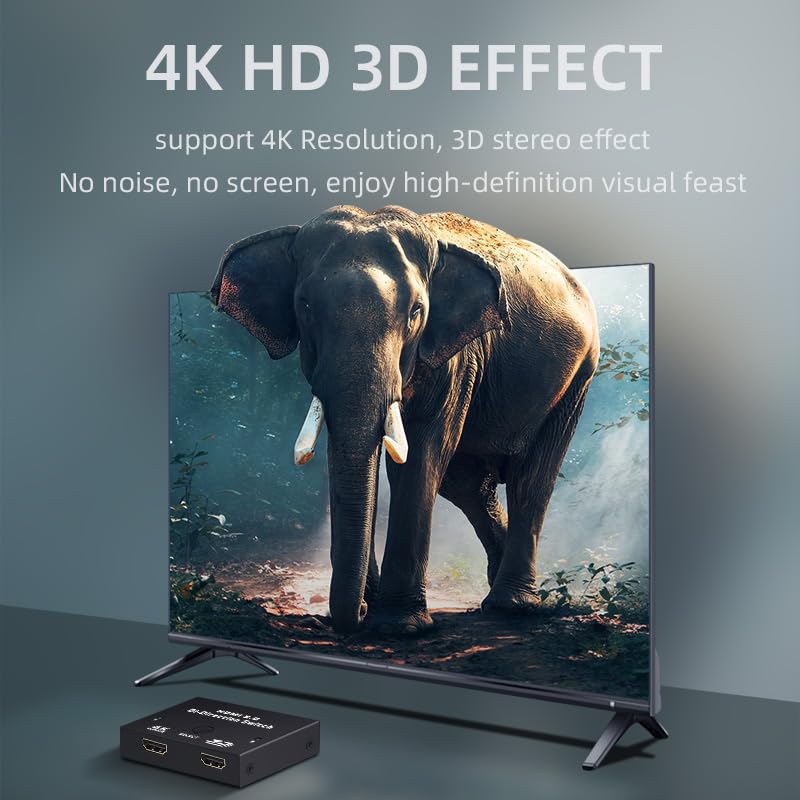 E Shidai 4K Hdmi Switcher, 4K@60Hz Splitter, Bi Directional 2 In 1 Out/1 In 2 Out, Supports 4K 3D Hdr, Compatible With Laptops,