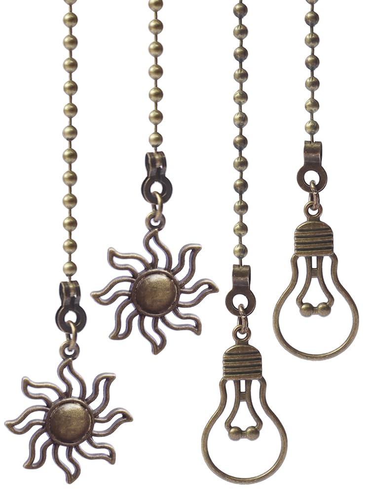 Aiyonoyia 4 Pack Ceiling Fan Pull Chain, 12 Inch Pull Chains Extension, Fan and Bulb Shaped Chain Ornaments (Bronze)