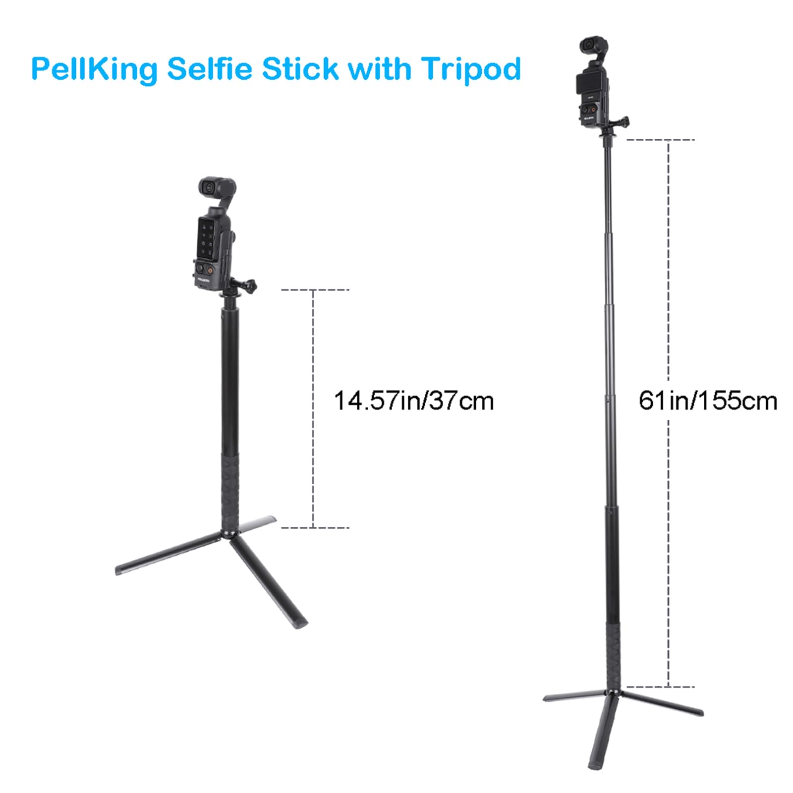 Pellking Monopod For Osmo Pocket 3,61/155Cm Selfie Stick+Aluminium Alloy Tripod+Protective Cage Extension Adapter Frame