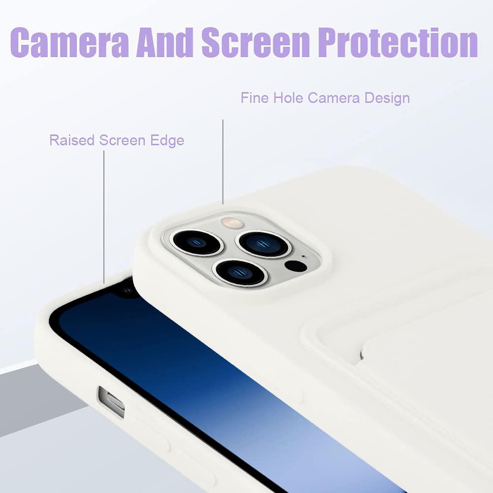 Mzelq Silicone Wallet Case For Iphone 14 Pro Max, Card Holder, Camera Protection, Screen Protector, White