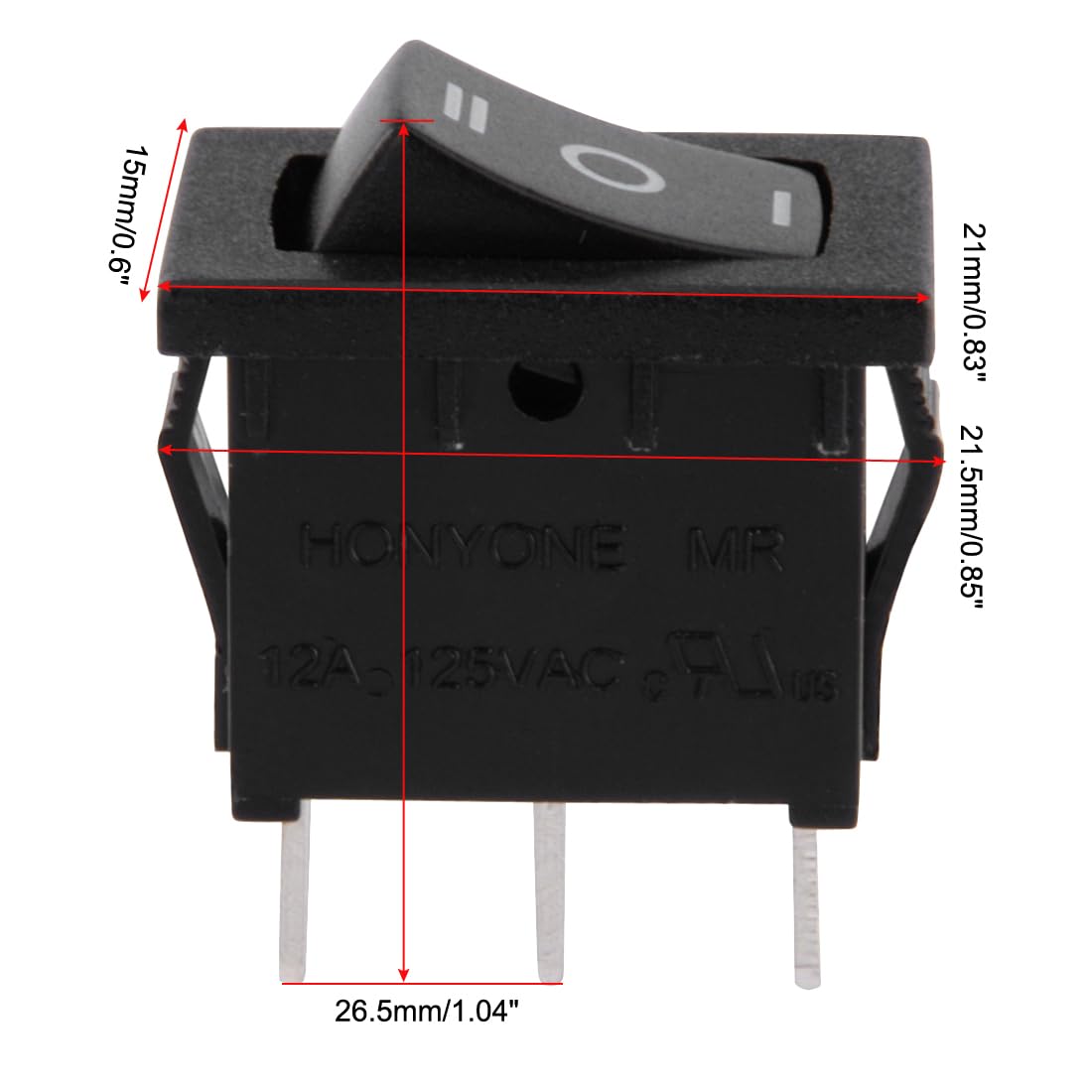 Uxcell Spdt 3P 3 Position On-Off-On Toggle Wiring Boat Rocker Switch Black Ac 125V/12A 250V/10A
