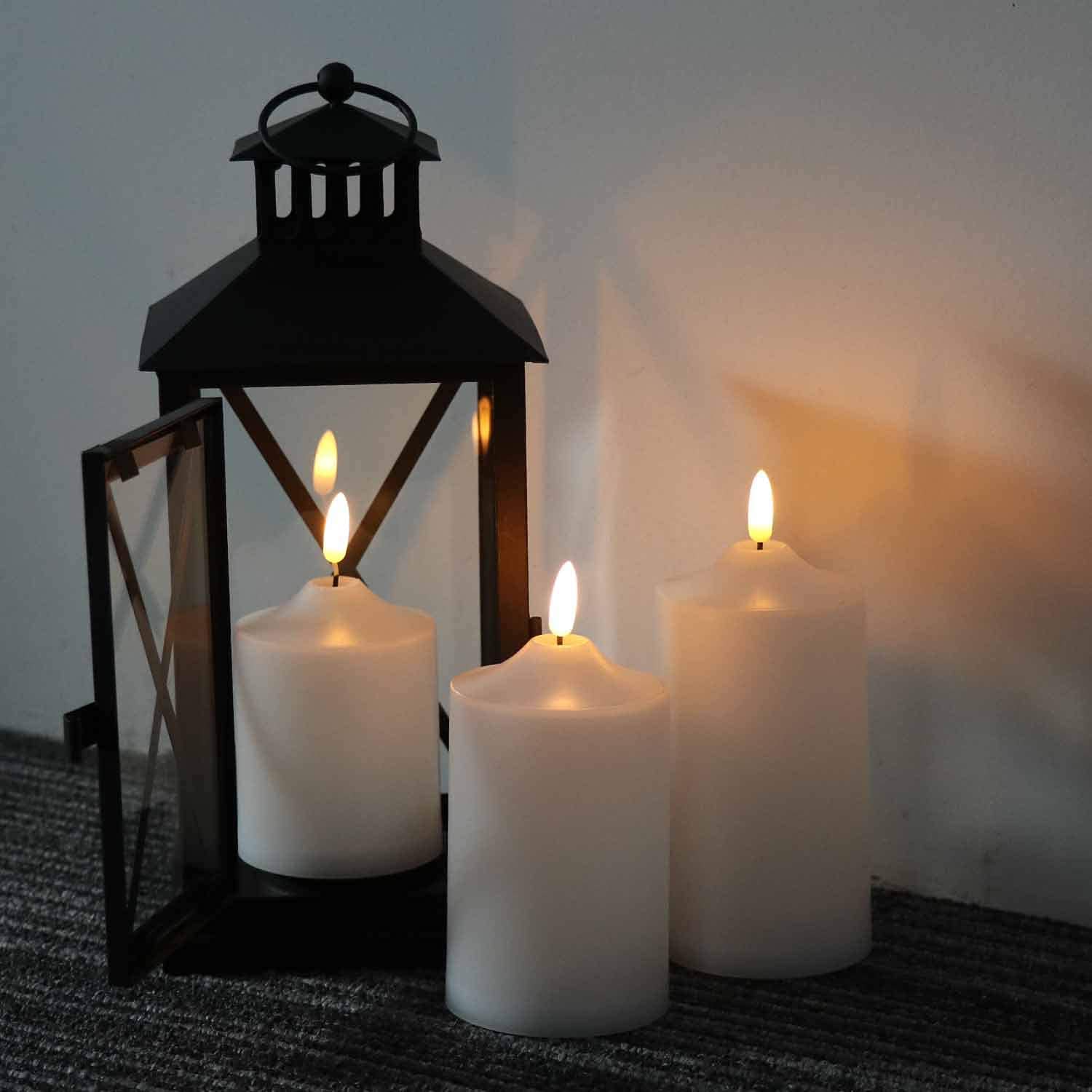 Genswin Waterproof Flameless Flickering Led Candles With Remote & Timer,Battery Operated Pillar 3D Wick Candles For Indoor Outdo