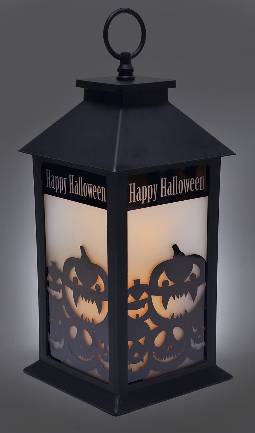 Mark Feldstein & Associates Happy Halloween Pumpkins Flameless Flickering Led Lantern, 13 Inch, Black
