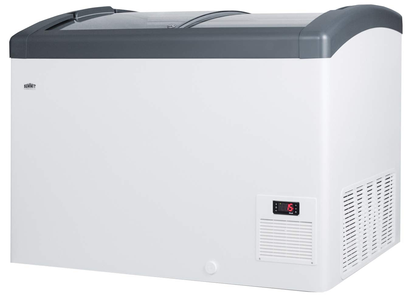 Summit Focus106 Top Display Commercial Freezer With 9.5 Cu. Ft. Capacity Digital Thermostat Sliding Glass Lid Manual Defrost Cas