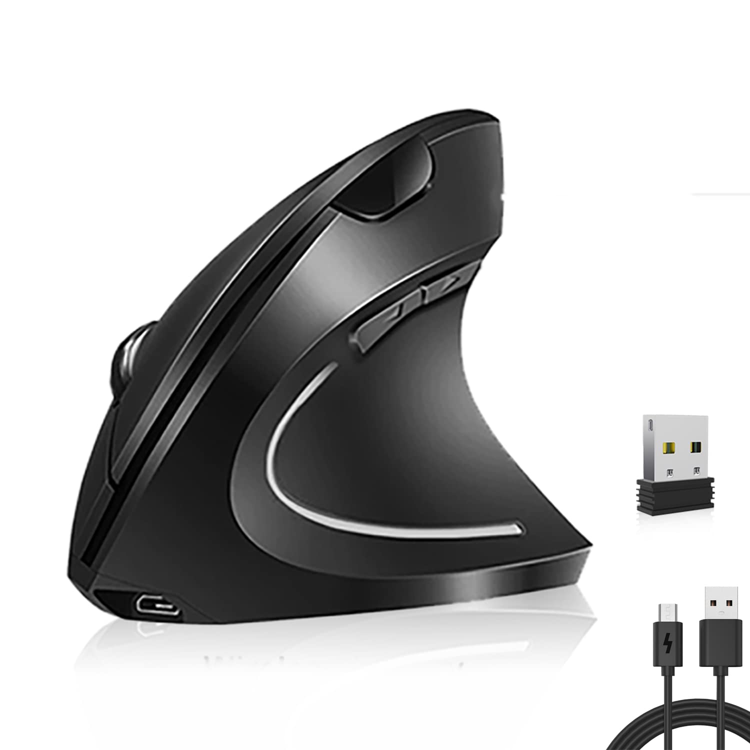 Vassink Wireless Mouse Ergonomic Mouse Rechargeable Vertical Optical Mice With Usb Receiver, 6 Buttons 2.4Ghz Adjustable Dpi 800