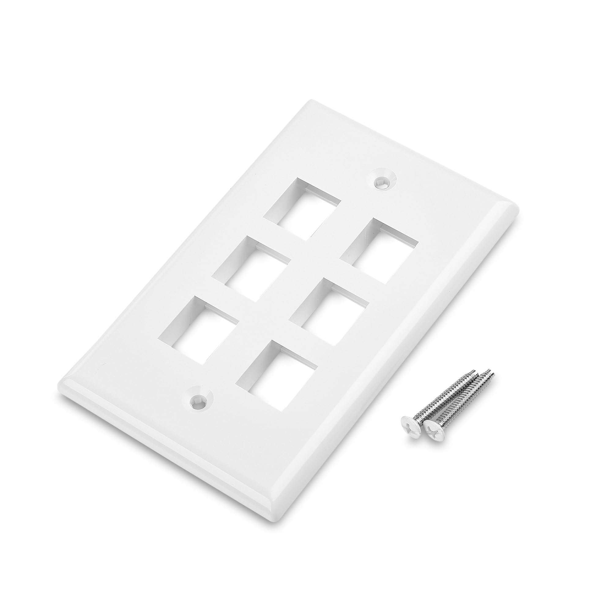 Cable Matters 10 Pack Low Profile 6 Port Keystone Jack Wall Plate, RJ45 Wall Plate for Keystone Jacks in White