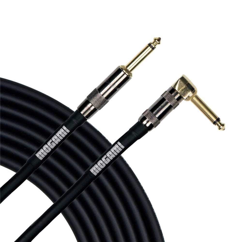Mogami Platinum Guitar 30R Instrument Cable, 1/4'' Ts Male Plugs, Gold Contacts, Right Angle And Straight Connectors, 30 Foot