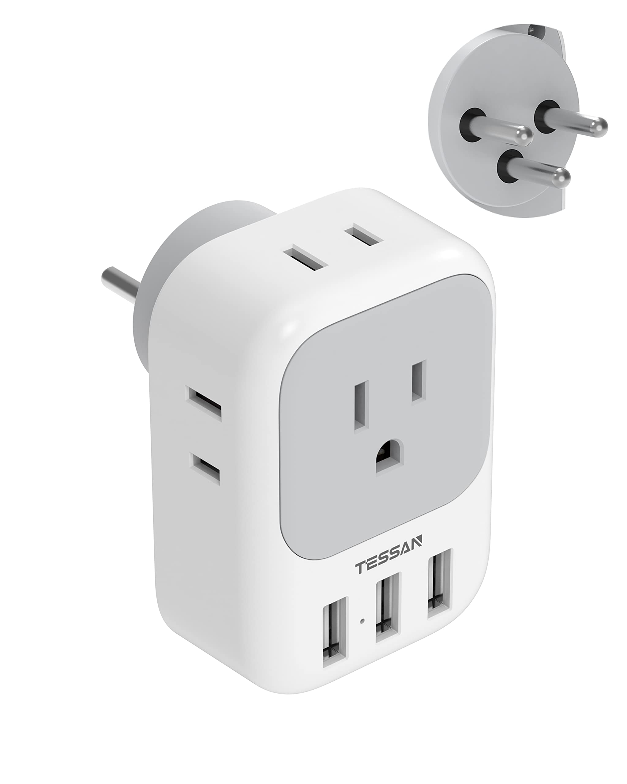 Tessan Israel Power Adapter, Us To Israel Travel Adaptor With 4 Outlets 3 Usb Charging Ports, Type H Plug For Israel