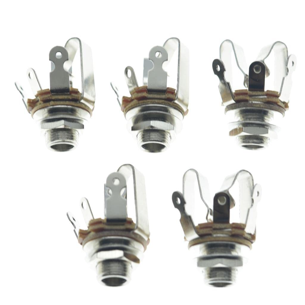 Kaish Premium 5Pcs Brass American Thread Audio 1/4'' Female Stereo Jack Socket 6.35Mm Output/Input Jack Trs Stereo Panel Mount J