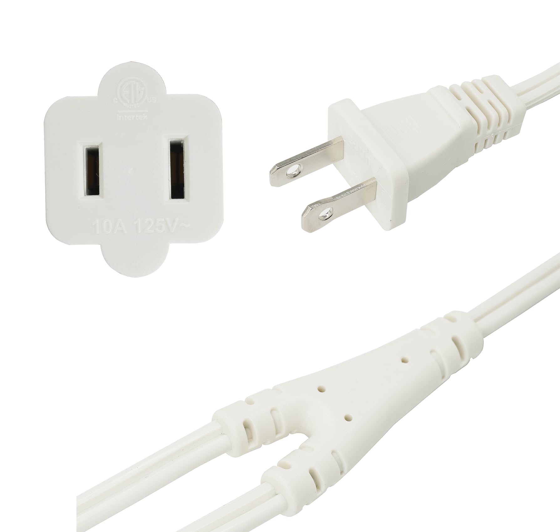 1.5 Ft 2 Outlet Power Splitter Cord, White 18 Sjt Wire, 2 Prong Indoor Extension Cord 1 To 2, Male To Female Y Splitter, 10 A 12