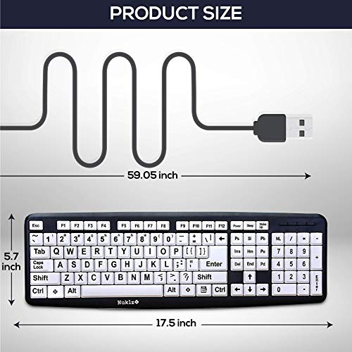 Nuklz N Large Print Computer Keyboard | Visually Impaired Keyboard | High Contrast Black And White Keys Makes Typing Easy | Perf