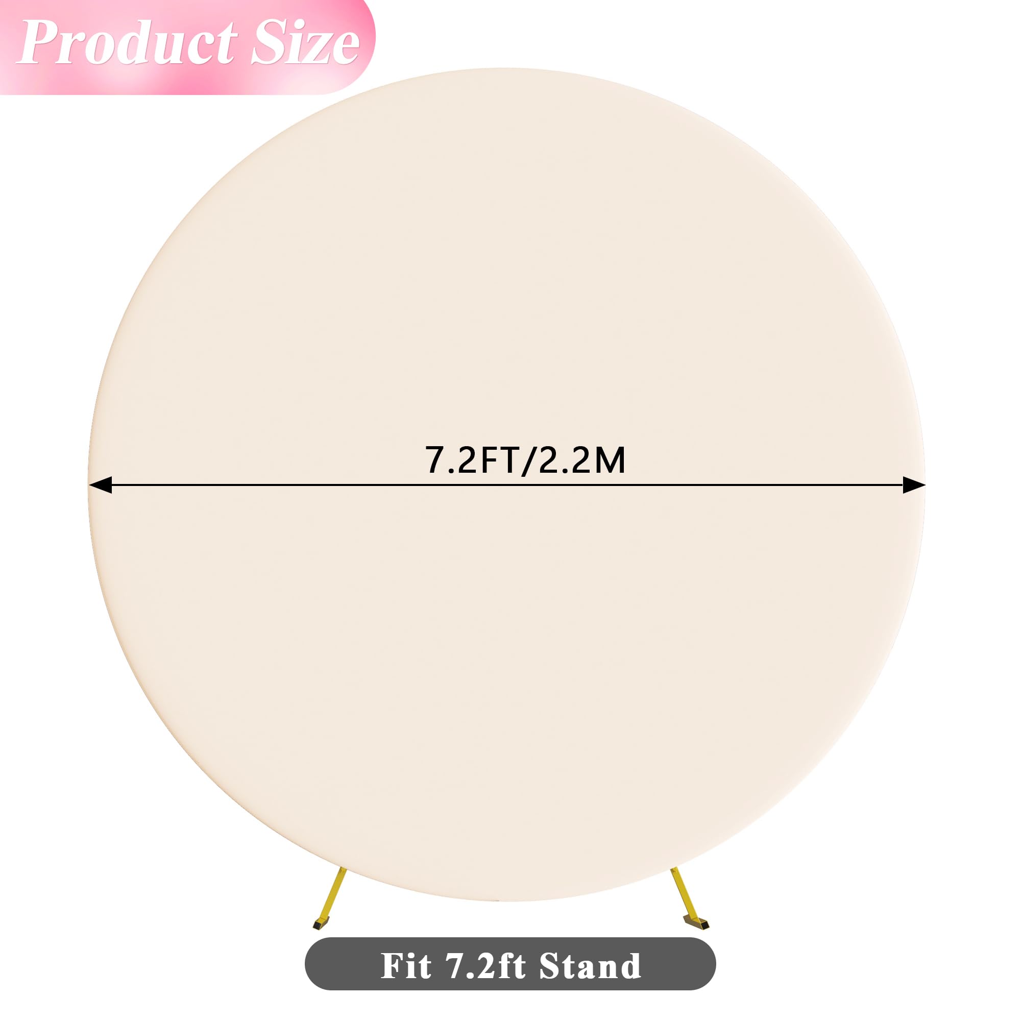 Wokceer 7.2Ft Round Backdrop Cover Beige Round Arch Covers With Buckles Polyster Circle Balloon Arch Cover For Wedding Birthday