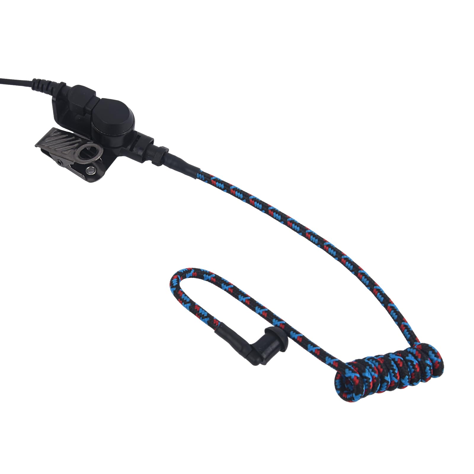 Pdflie Braided Knitted Woven Fabric Fiber Coil Tube Replacement For Walkie Talkie Radio Acoustic Earpiece Headset (Black Blue Re