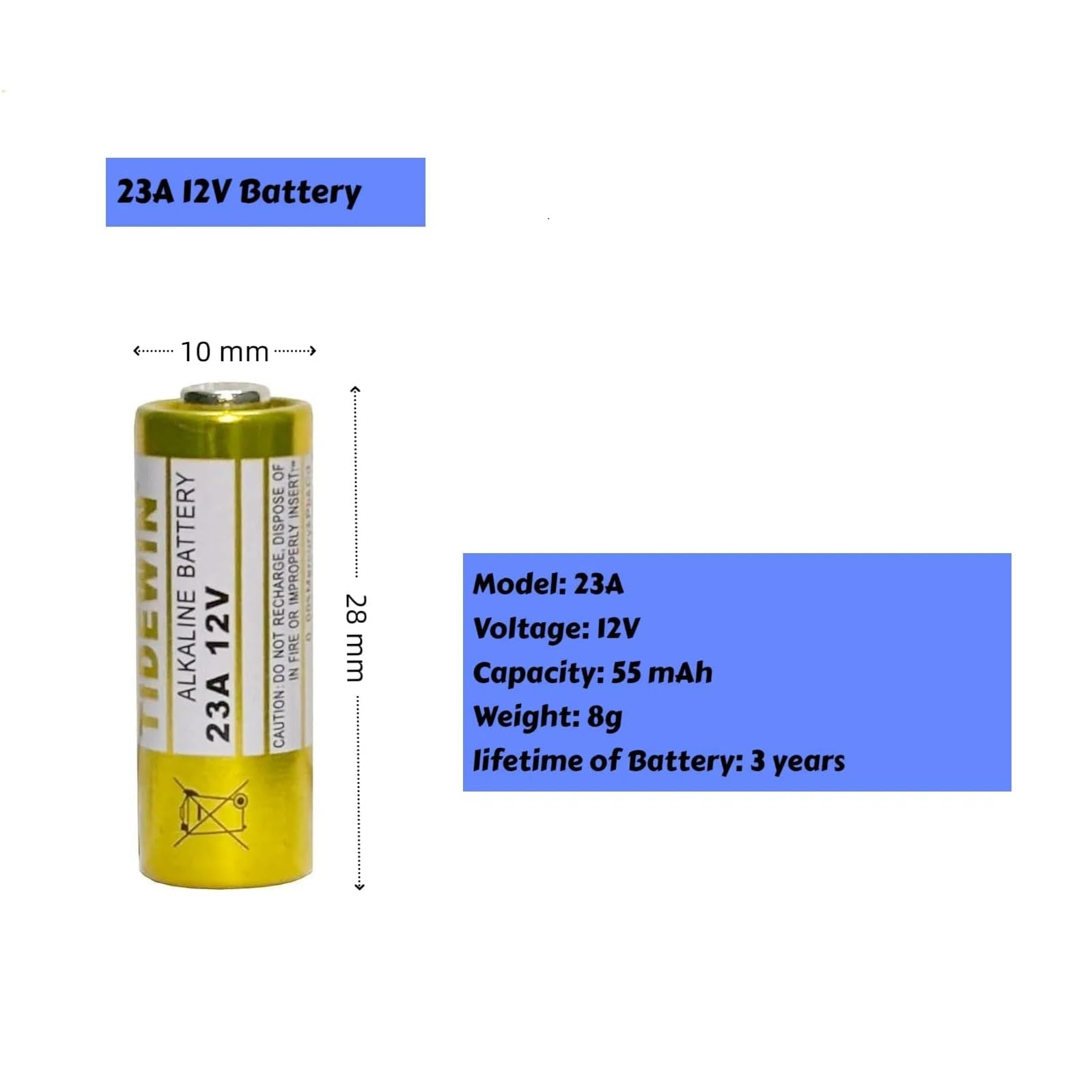 12V A23 Battery, 10 Pack, For Remote Control,23A 12 Volt Battery A23 Batteries- Long Lasting