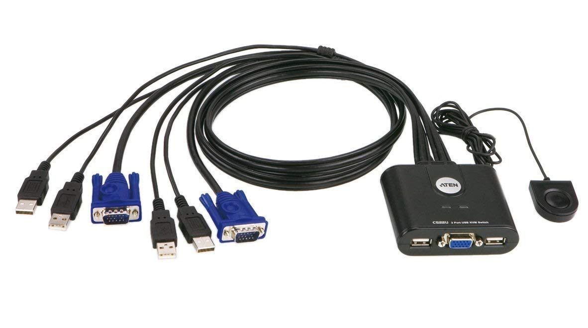 ATEN CS22U 2-Port USB KVM Switch Remote Port SELECTOR, 0.9M Cables