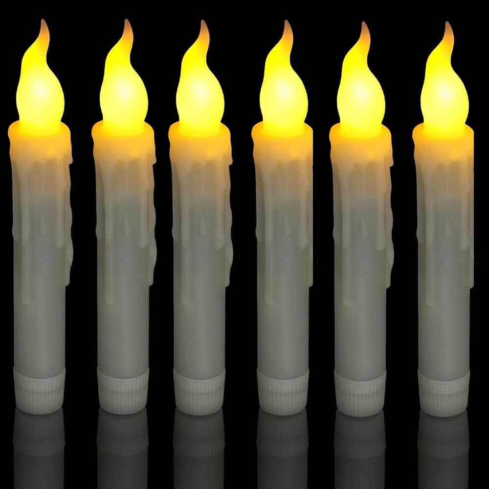 Aulaygo 6Pcs Led Taper Candle With Timing Flameless Battery Operated Lights Warm White Flickering Electric Taper Candles For Chr