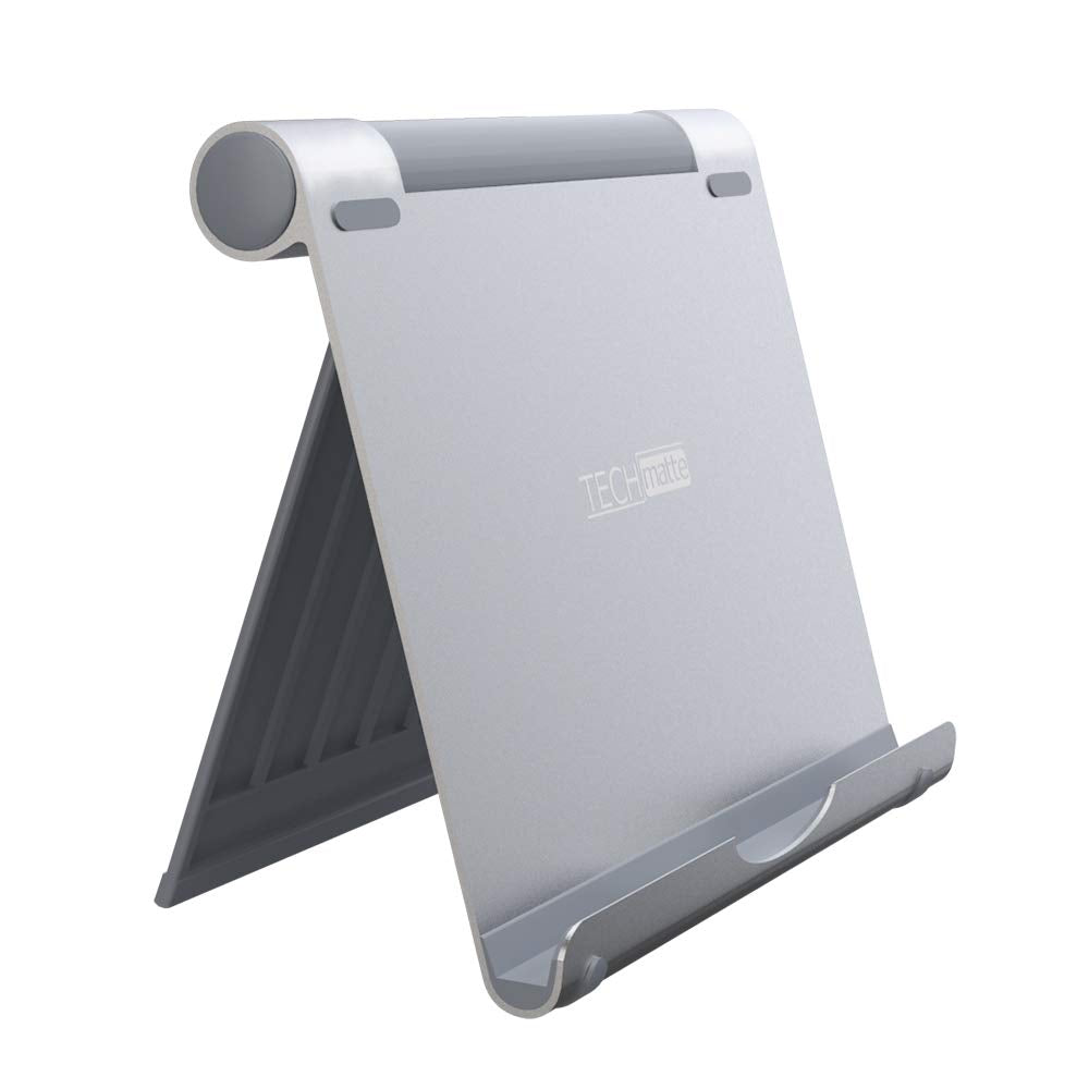 TechMatte Large iPad Stand Adjustable Foldable Aluminum Stand for iPad, iPad Pro 12.9, iPad Pro 11, iPad Air, iPad Mini, iPhone 11 Pro Max XS XR, E-Readers