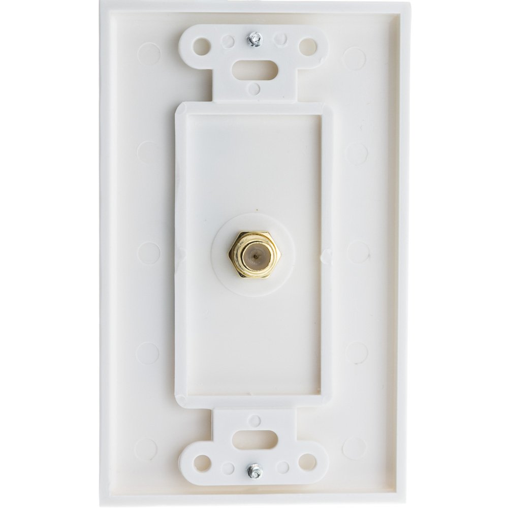 Cablewholesale White Decora Wall Plate With F Pin Female Coupler With F Pin Coax Cable Wall Plate