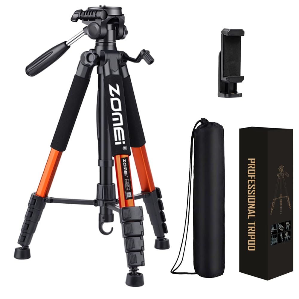 Tripod Camera Tripods, 74' Heavy Duty Tall Camera Stand Tripod With Phone Holder, Compatible With Dslr Cameras,Cell Phones,Projector,Webcam,Spotting Scopes(Orange)