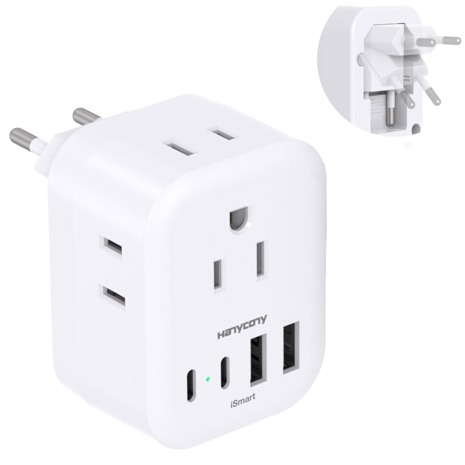 European Travel Plug Adapter, Foldable International Power Adapter, Type C Plug Adapter With 4 Outlets 4 Usb Ports (2 Usb C) For