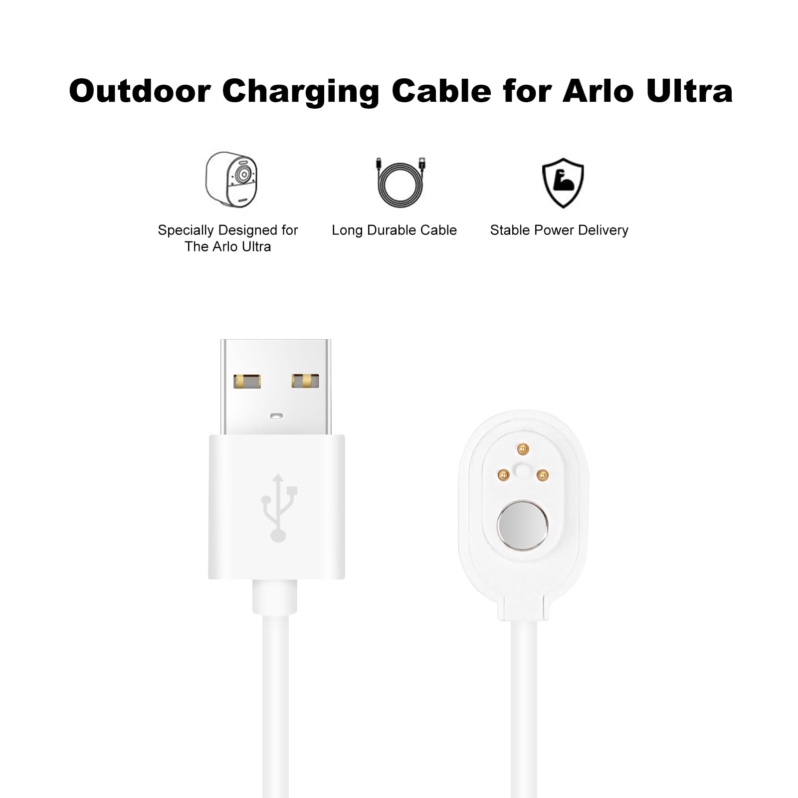 Jessy Charging Cable For Arlo Ultra/Ultra 2/Pro 3/Pro 4, Weatherproof Outdoor Magnetic Power Cable With Quick Charge Adapter, 30