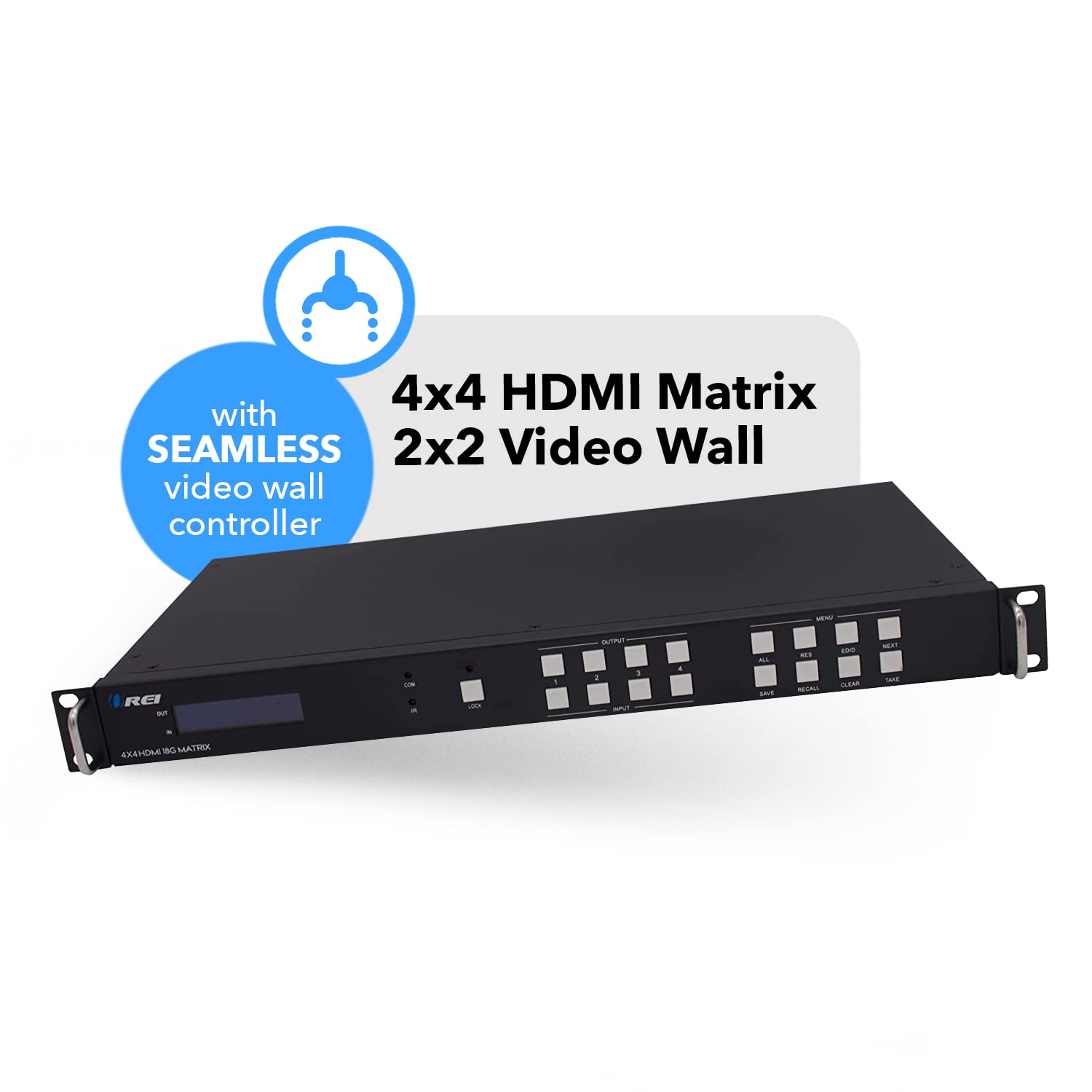 Orei Professional 4K 4X4 Hdmi Matrix Video Wall, Seamless Switching Hdcp 2.2 Ultrahd 4K @ 60Hz 4:4:4 Switcher & Ir Control, Audi