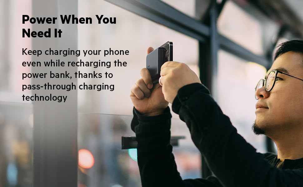 Belkin Portable Charger, MagSafe Compatible Wireless Power Bank   7.5W Wireless Charger   Portable Magnetic Battery Pack for iPhone 16, 15, 14, 13, Plus, Pro, Pro Max, Mini, AirPods, & More   Black