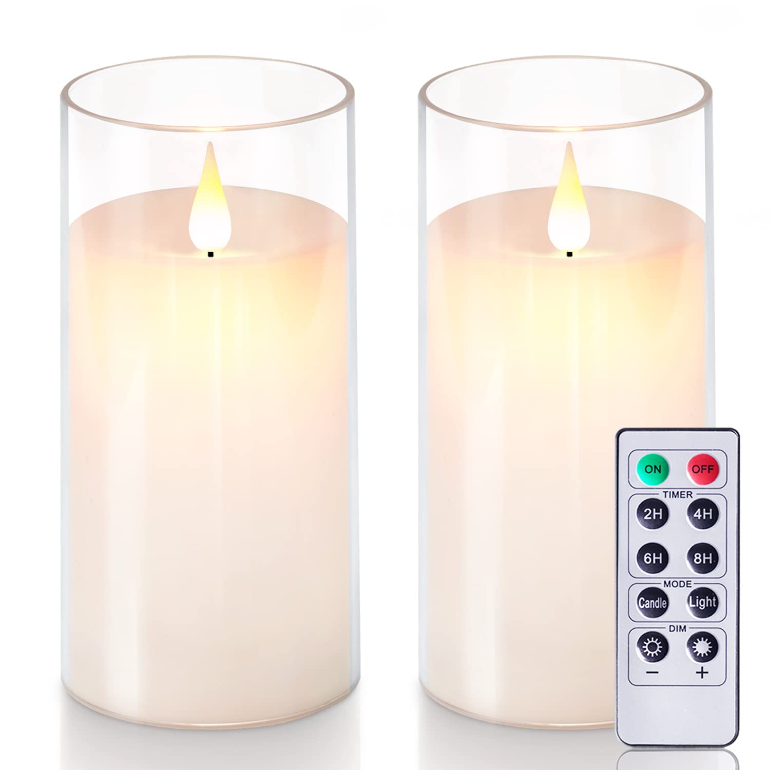 5Plots 3'' X 6'' Pure White Flickering Flameless Candles With Clear Shell, Unbreakable Glass Battery Operated Plexiglass Led Pil
