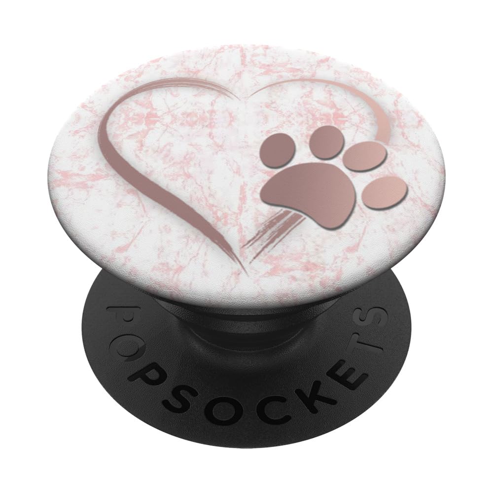 Rose Pink Dog Paw Print Heart On White Gray Pink Hand Holder Popsockets Popgrip: Swappable Grip For Phones & Tablets