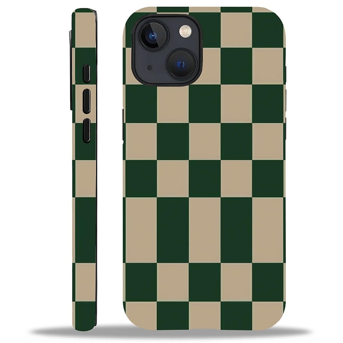 WANKBLC Compatible with iPhone 15 Plus Matte Case, Dark Green Beige Checkerboard Pattern for Girl Full Body Design Soft Silicone