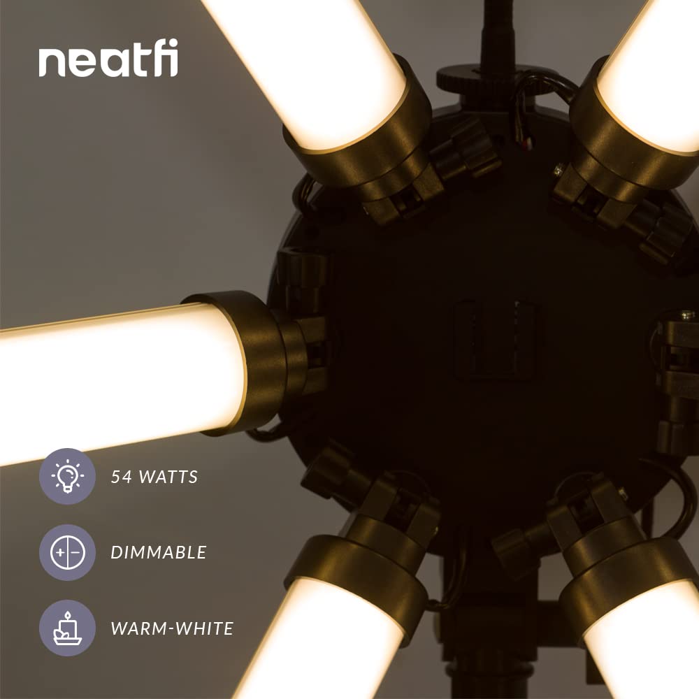 Neatfi (New Model) Supreme Six Arms Led Fill Light, 5800 Lumens, 54W, Dimmable, 3 Light Colors For Video & Photography With Adju